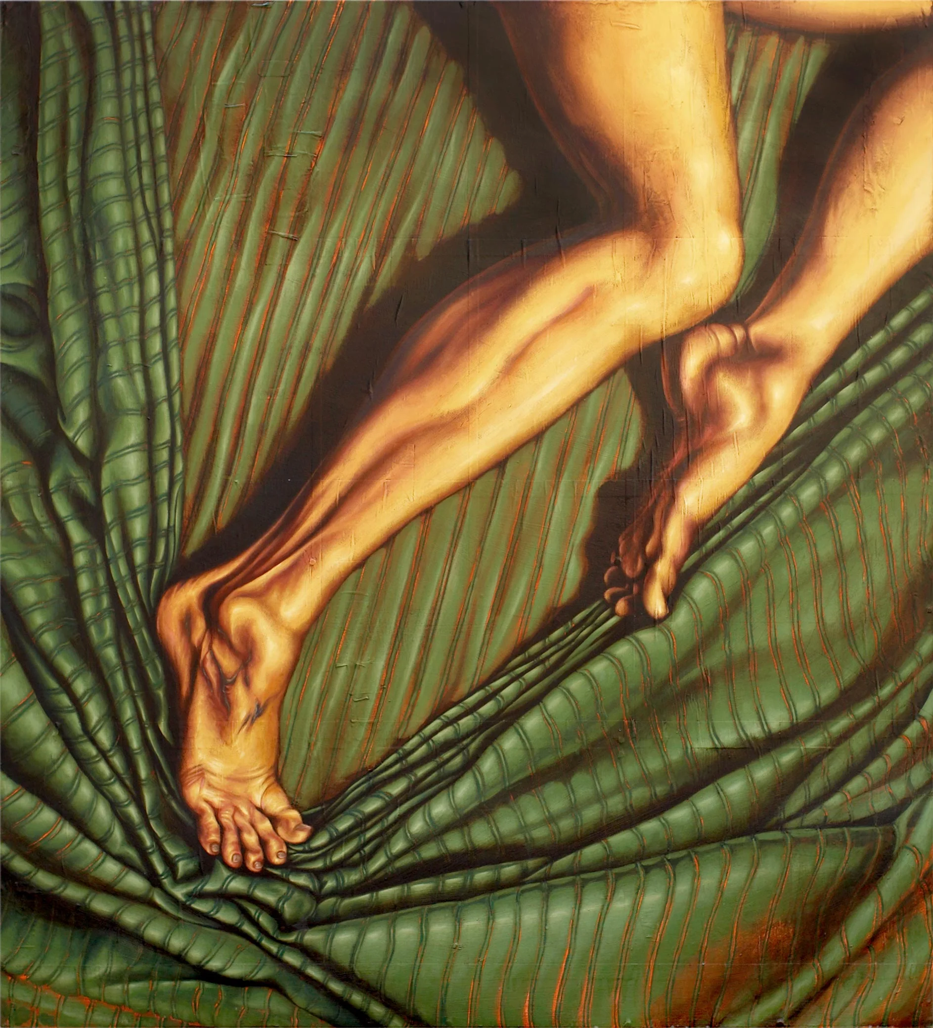 Legs Pushing Bedding Mixed Media Painting 60in x 66in