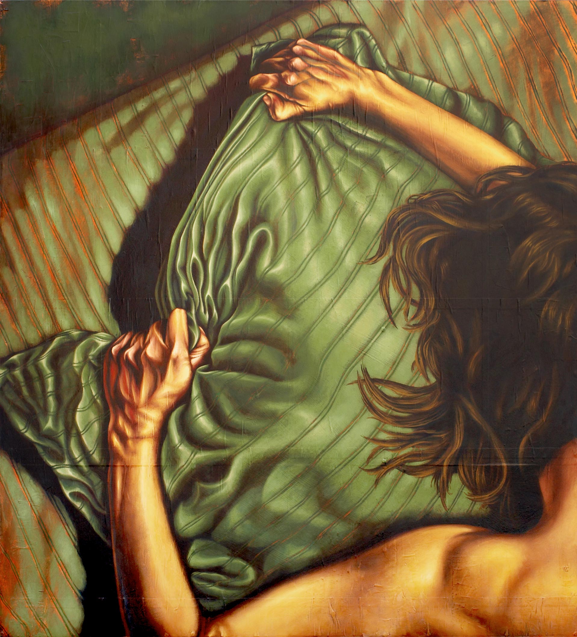    Hands Gripping Pillow   Mixed Media Painting 60in x 66in 