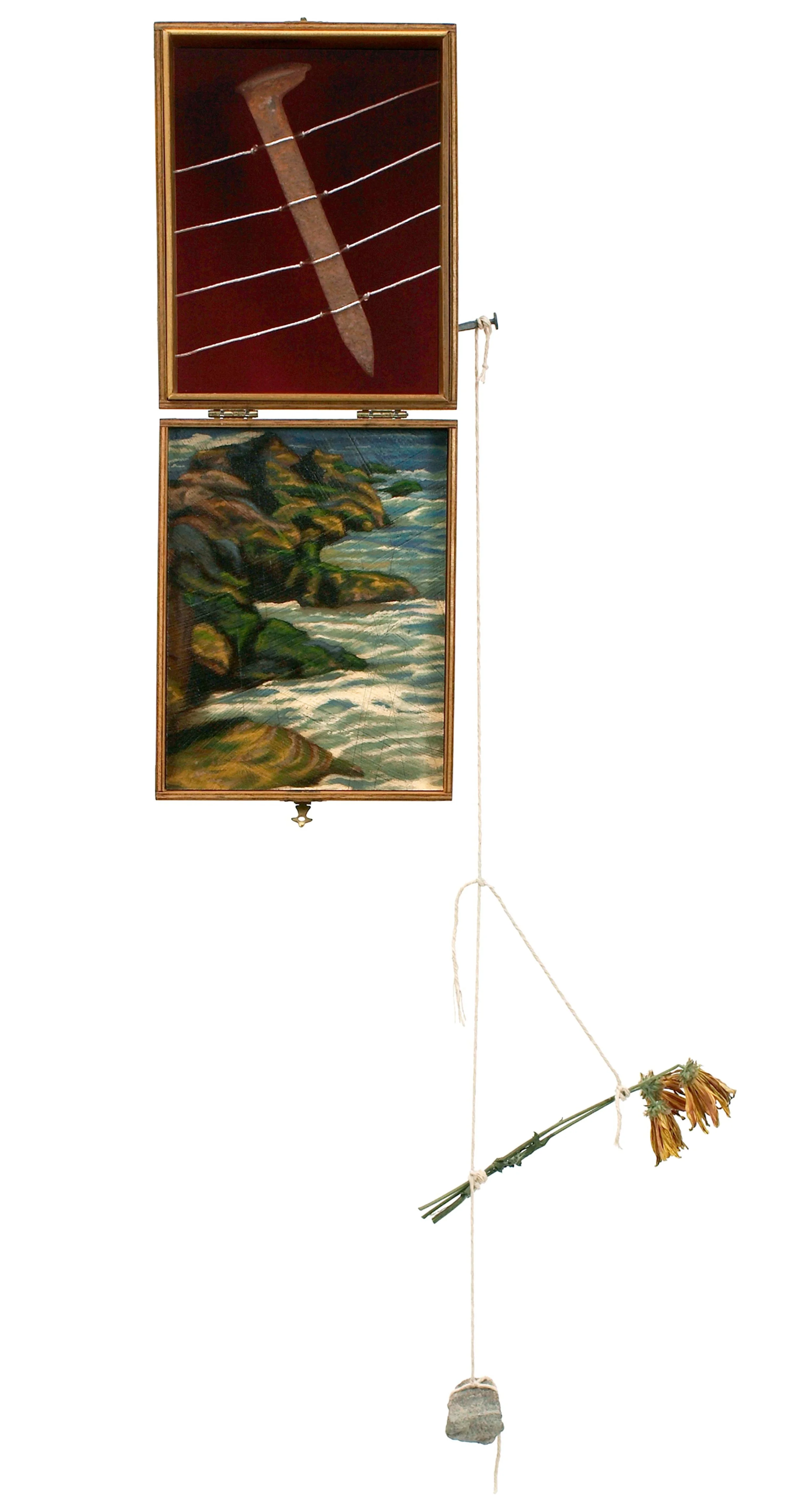 Risk Residue Mixed Media Cigar Box Installation 6in x 15.5in x 3.25in deep