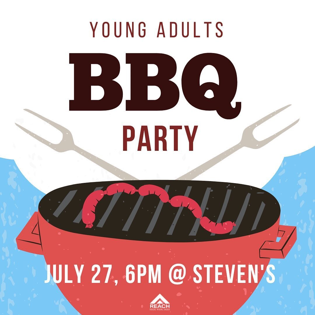 Young adults!! Join us this Wednesday at 6pm at Steven&rsquo;s apartment for a BBQ and pool party!! 🍔🏊🏼&zwj;♂️

DM or text @stevenmatkins for the address. Bring a friend!