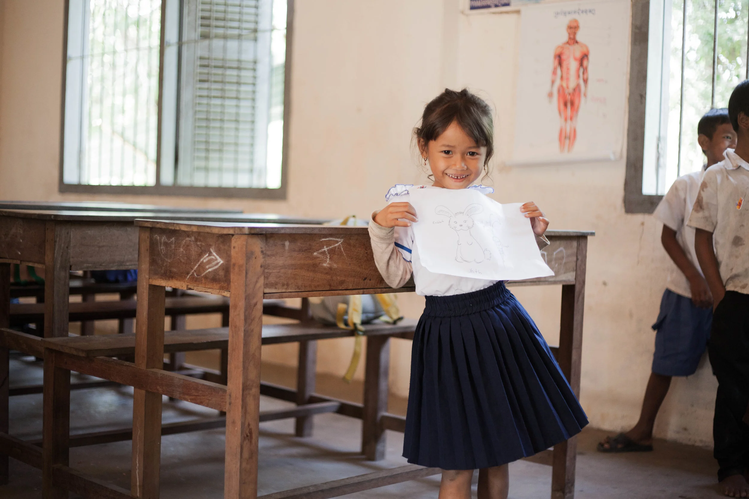 One girl was very excited about being photogenic, and even drew an animal to show off.