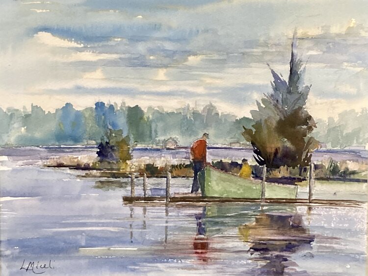 Mystic River Reflections, Watercolor, 11 X 14"