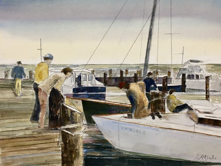 Noank Shipyard, Watercolor, 11 X 14"