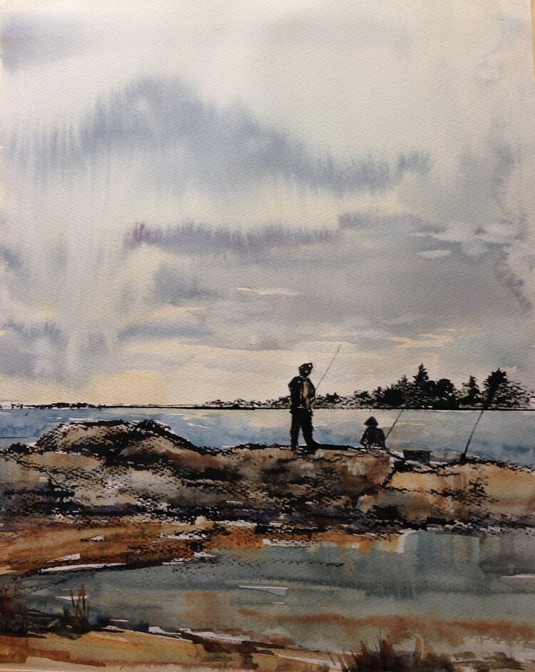 SOLD - Eastern Point, Ink and Watercolor