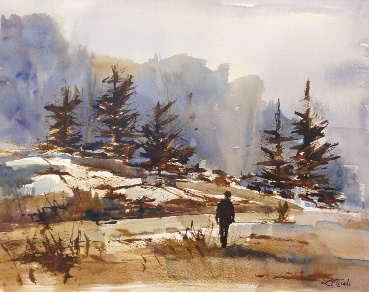 SOLD-  Haley Farm, Plein Air,  Ink and Watercolor