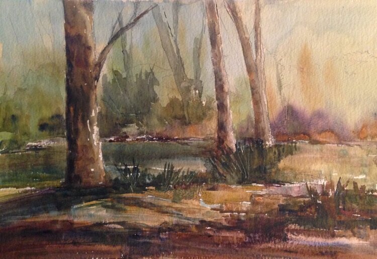 Morning, Bright Acres Farm, Plein Air Watercolor, 11 X 14"