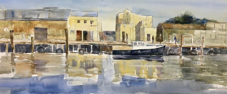 SOLD - Reflections, Town Docks, Watercolor