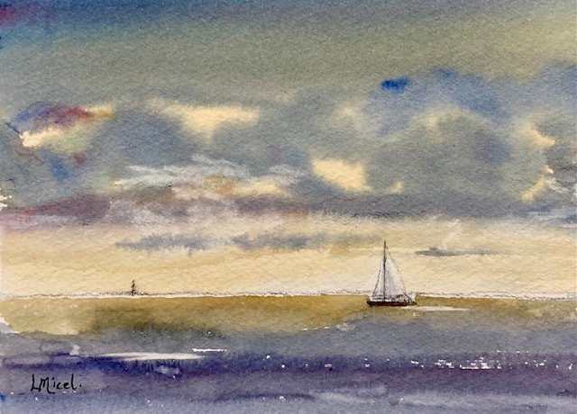 SOLD   morning Sail, Watercolor, 5 X 7"