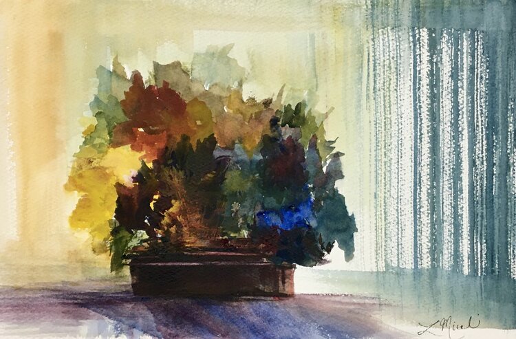 Through the Curtains II, Watercolor, $300 framed