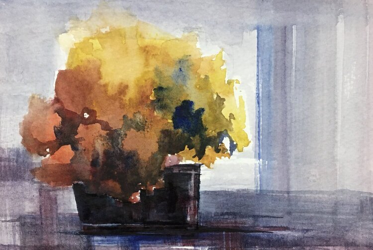 SOLD- Through the curtains III, Watercolor
