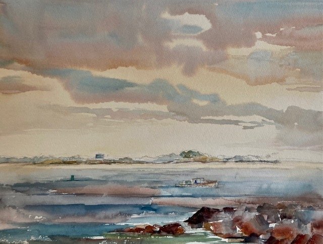 View of Children's Island, Marblehead, MA, Plein Air, Watercolor, 15 X 22"  at Gene Arnould Gallery, Marblehead,MA