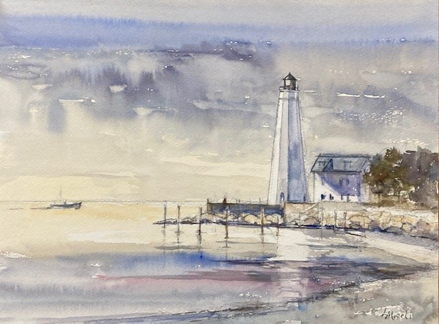 SOLD - Heading Out, New London Harbor, Watercolor, 11 X 14"