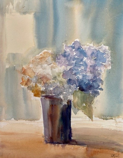SOLD - Light through the petals, Watercolor class demo, 11 X 14"