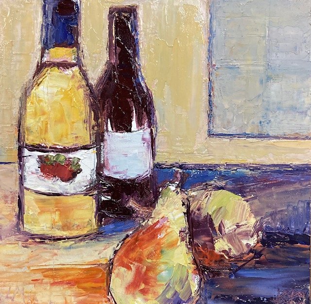 Still Life with Pears, Oil on Gesso board, 6X6", at Mystic Museum of art