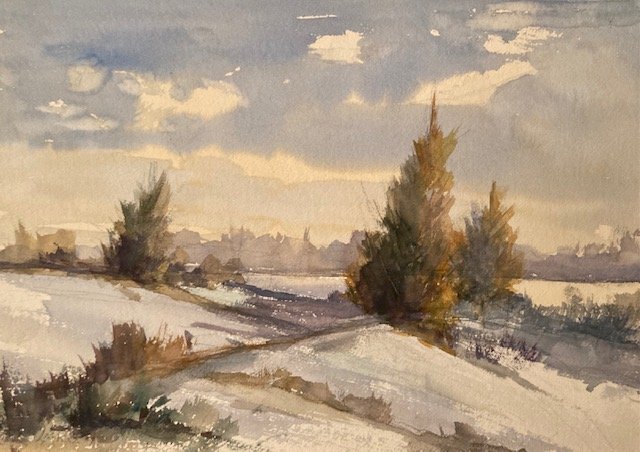SOLD - Winter's thaw, class demo, 11 X 14"