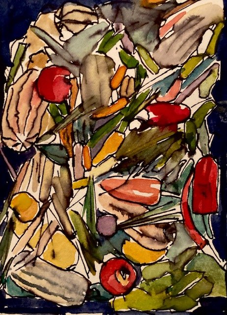 SOLD - Farm Fresh Vegetables, Stone Acres, Ink and watercolor