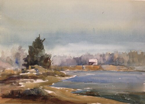 Knox Preserve afternoon, Plein air Watercolor, 111 X 14