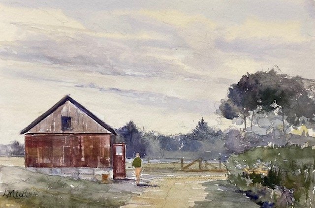 To the farmhouse,  Watercolor, 6 X 9, $100