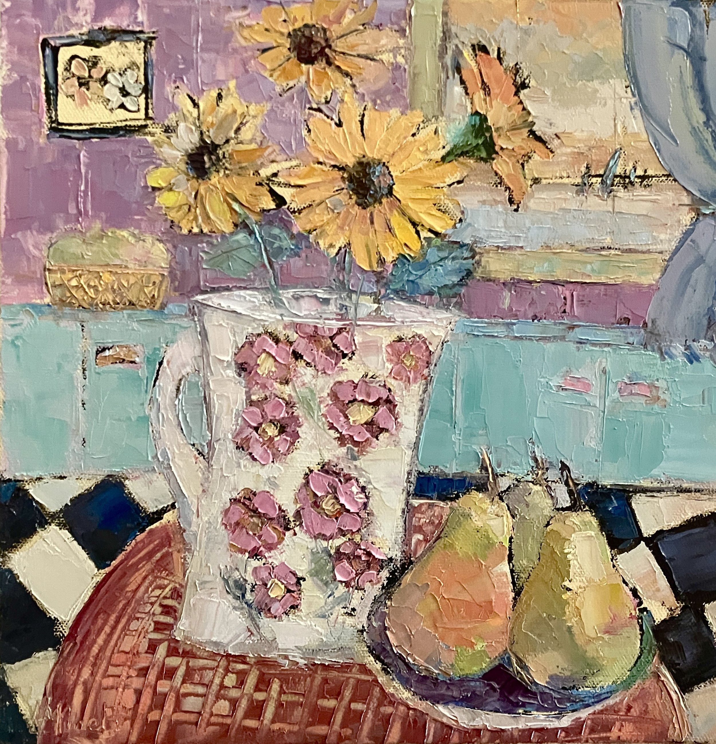 Pears in the Kitchen, 12 X12" oil on canvas