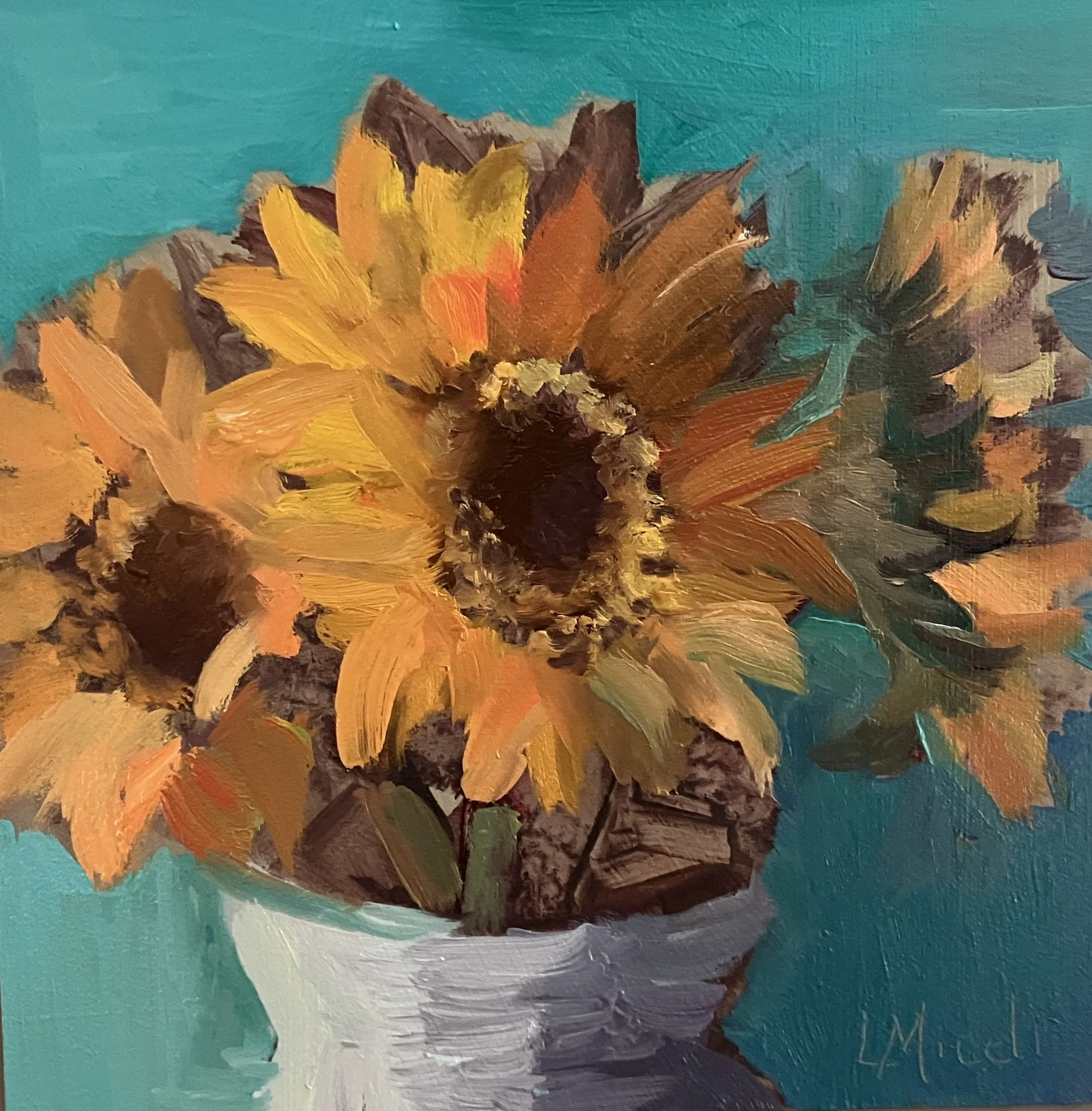 SOLD - Sunflowers, 6X6" oil on board