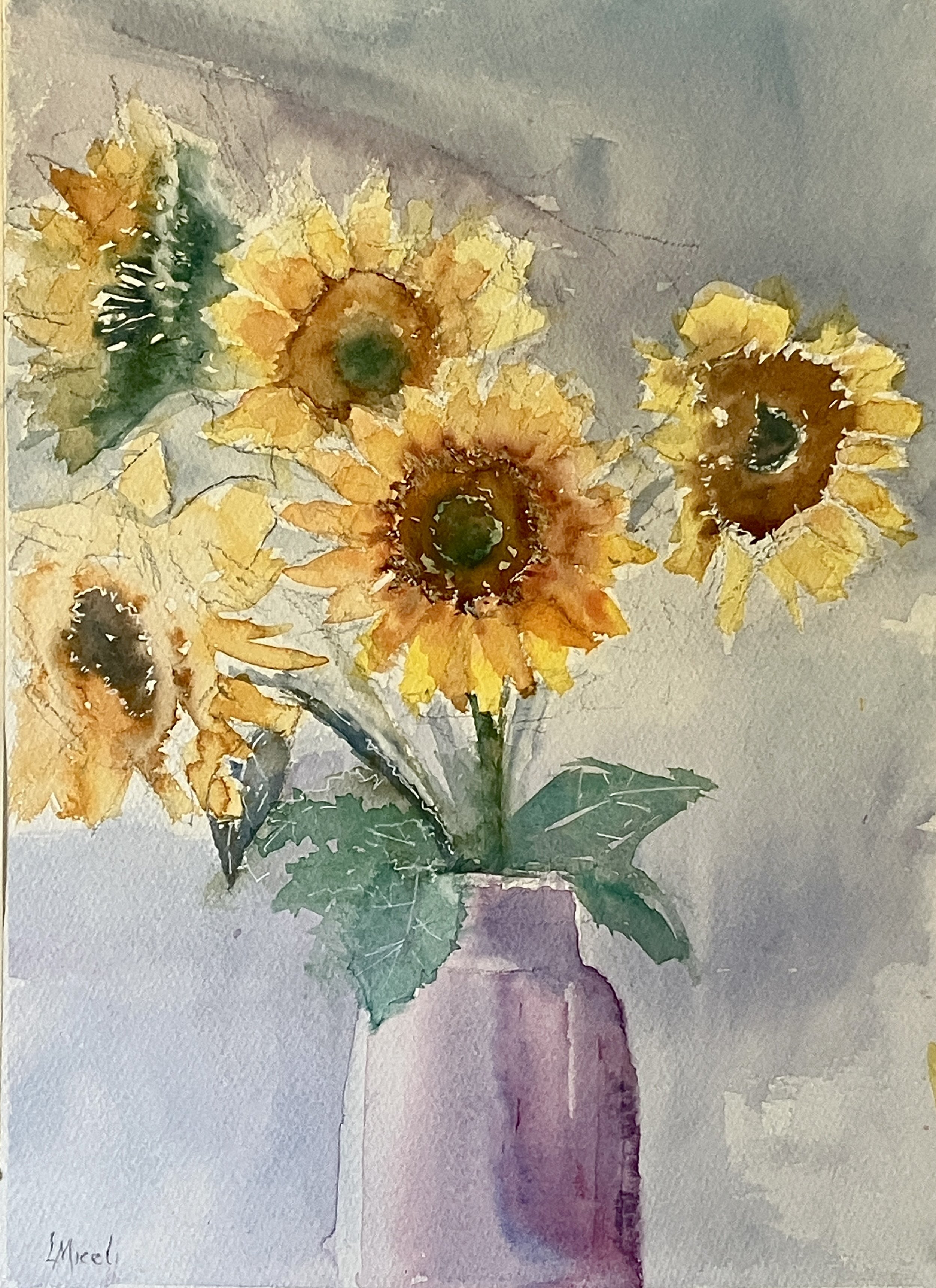 Sunflowers, workshop demo, 11 X 14" watercolor