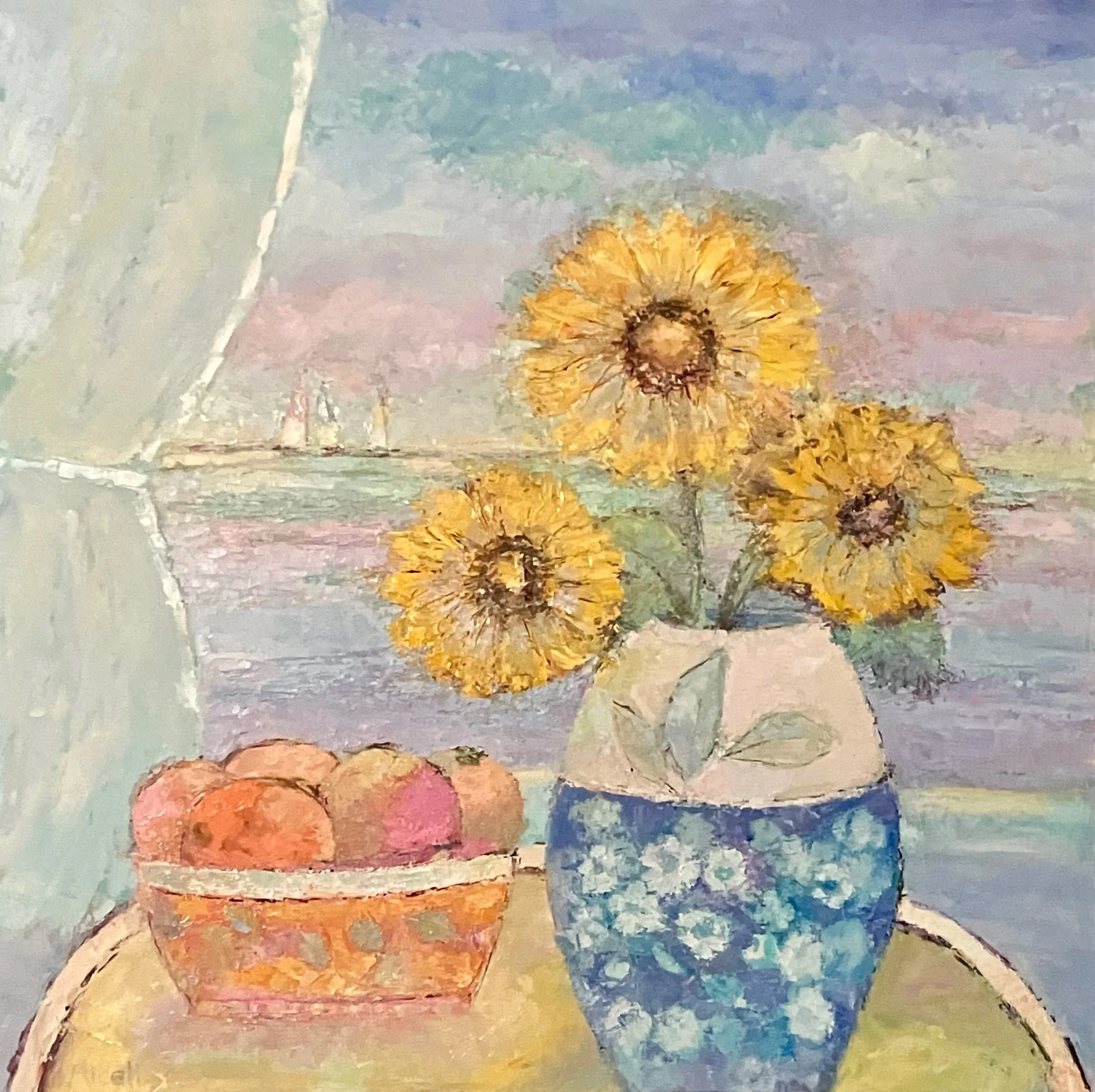 Sunflowers on the Windowsill, 24 X 24" oil on canvas