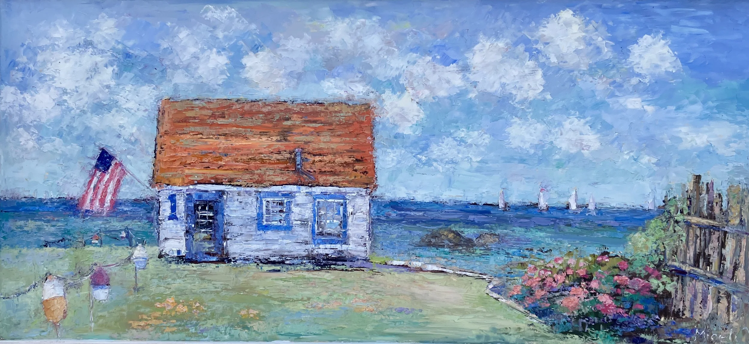 Cottage by the Sea, plein air, 25 X 12"  oil on board
