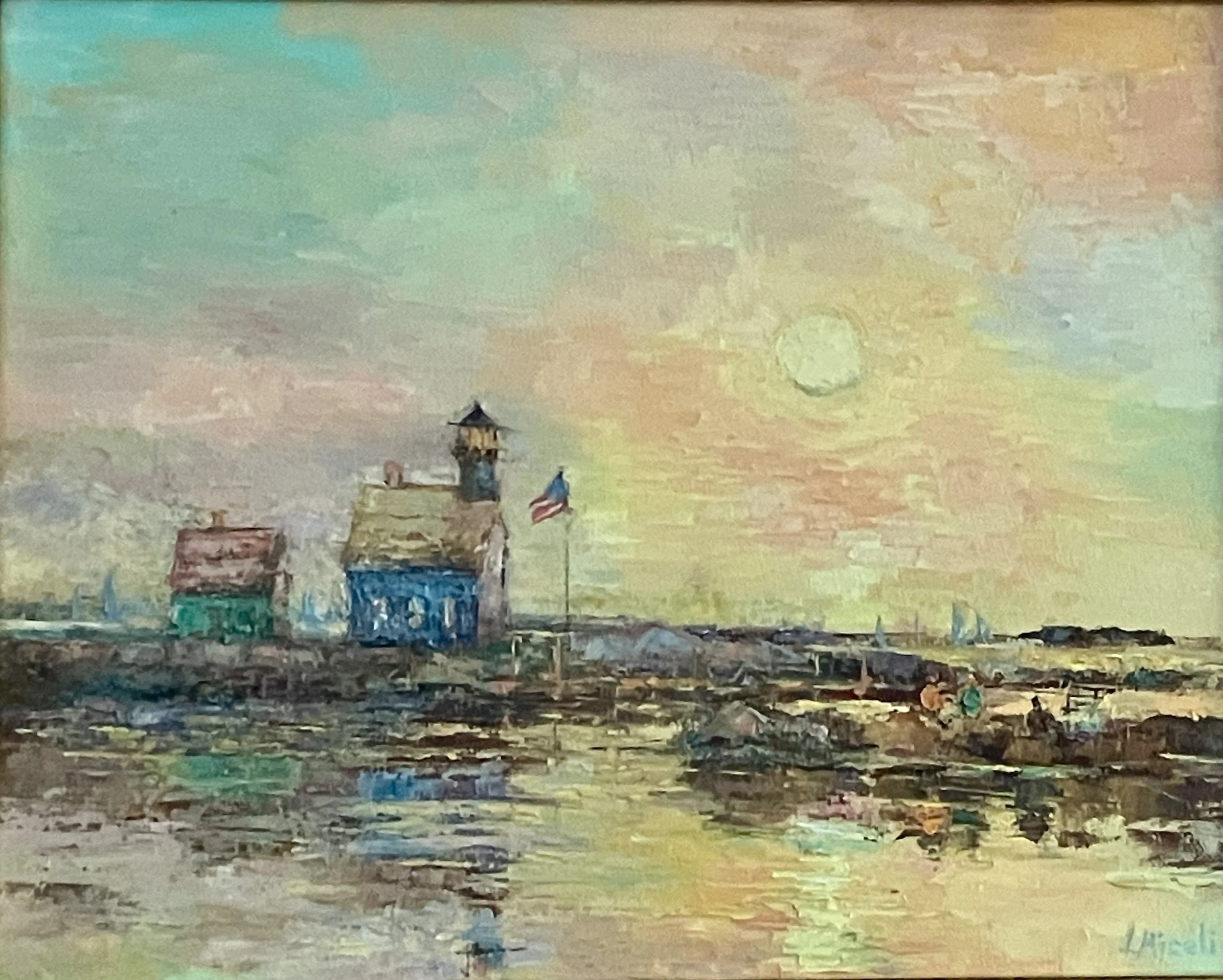 Fishing at the Light, 11 X 14" oil on canvas