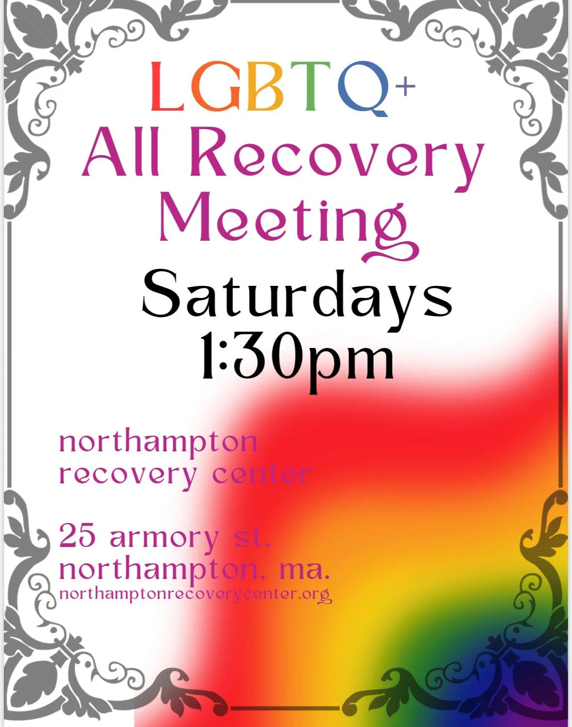 LGBTQ+  All Recovery Meeting Saturdays 1:30pm