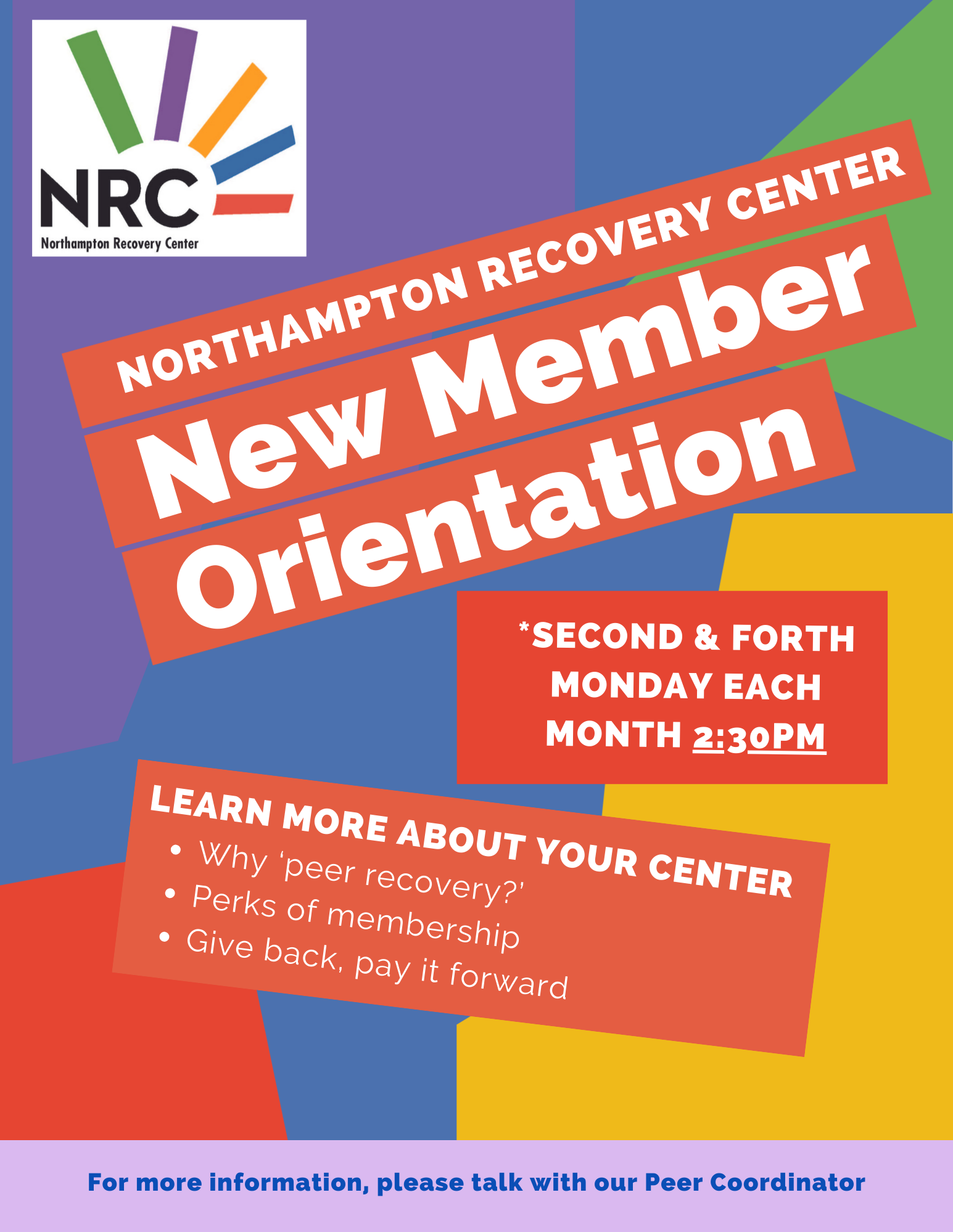 NRC New Member Orientation 2nd &amp; 4th Mondays 2:30pm