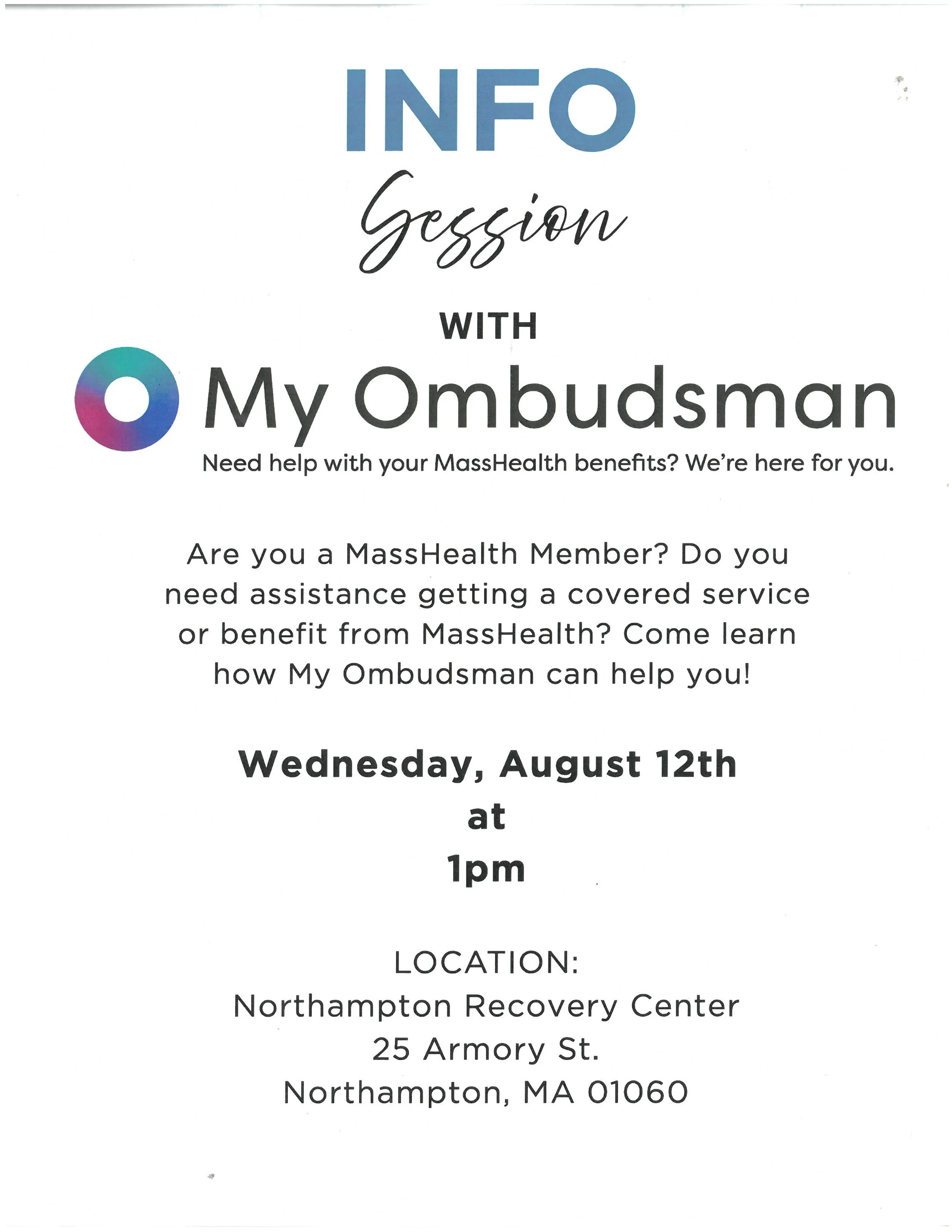 My Ombudsman Info Session (Help with MassHealth Information & Enrollment)