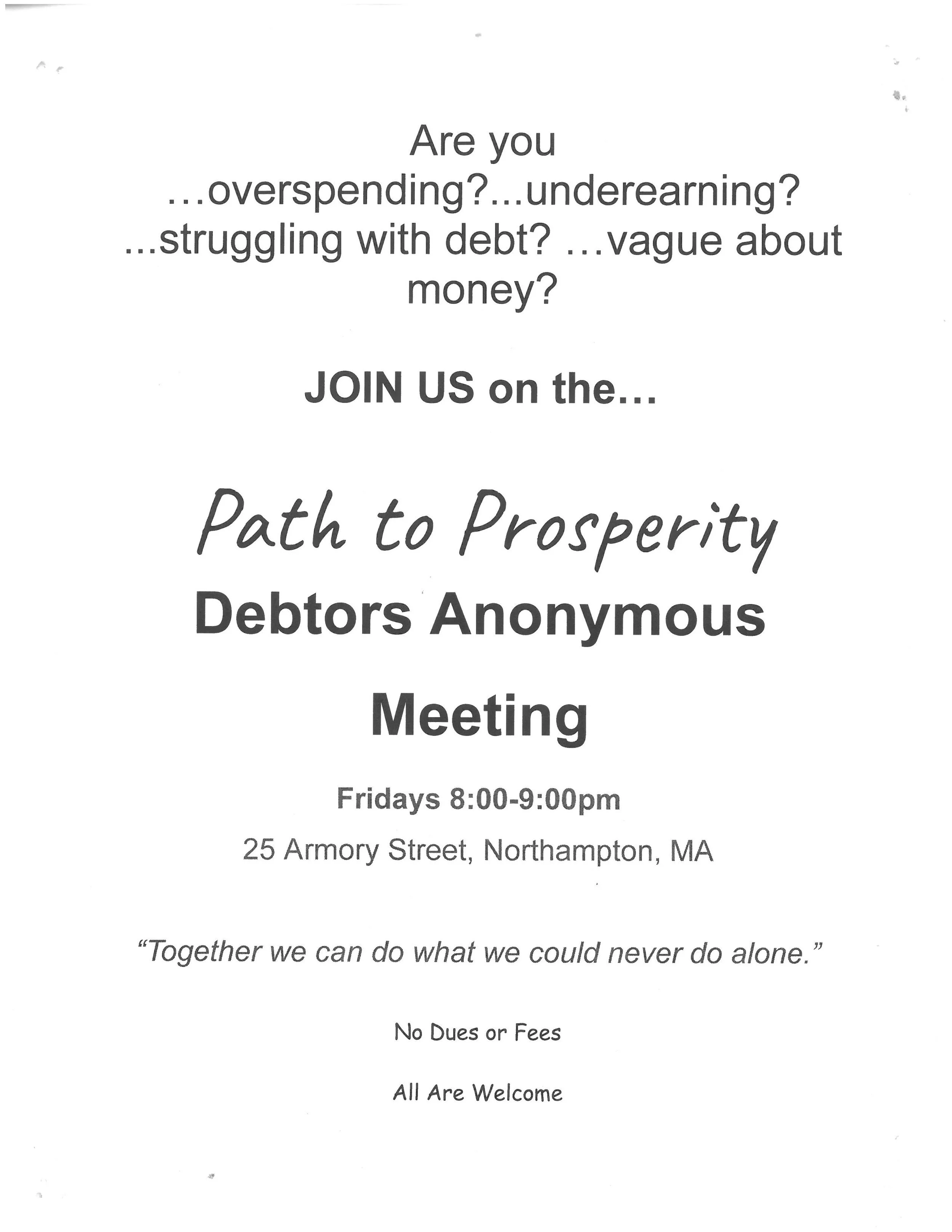 "Path To Prosperity": Open Meeting of Debtors Anonymous