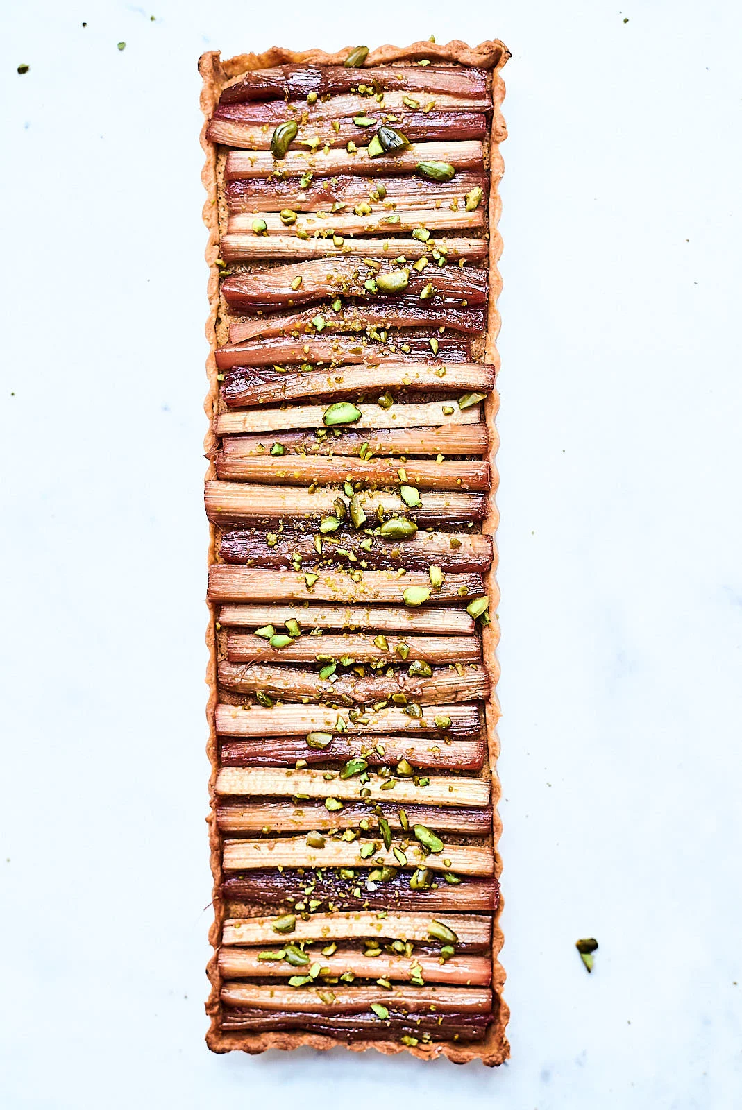 Rhubarb pistachio frangipane tart