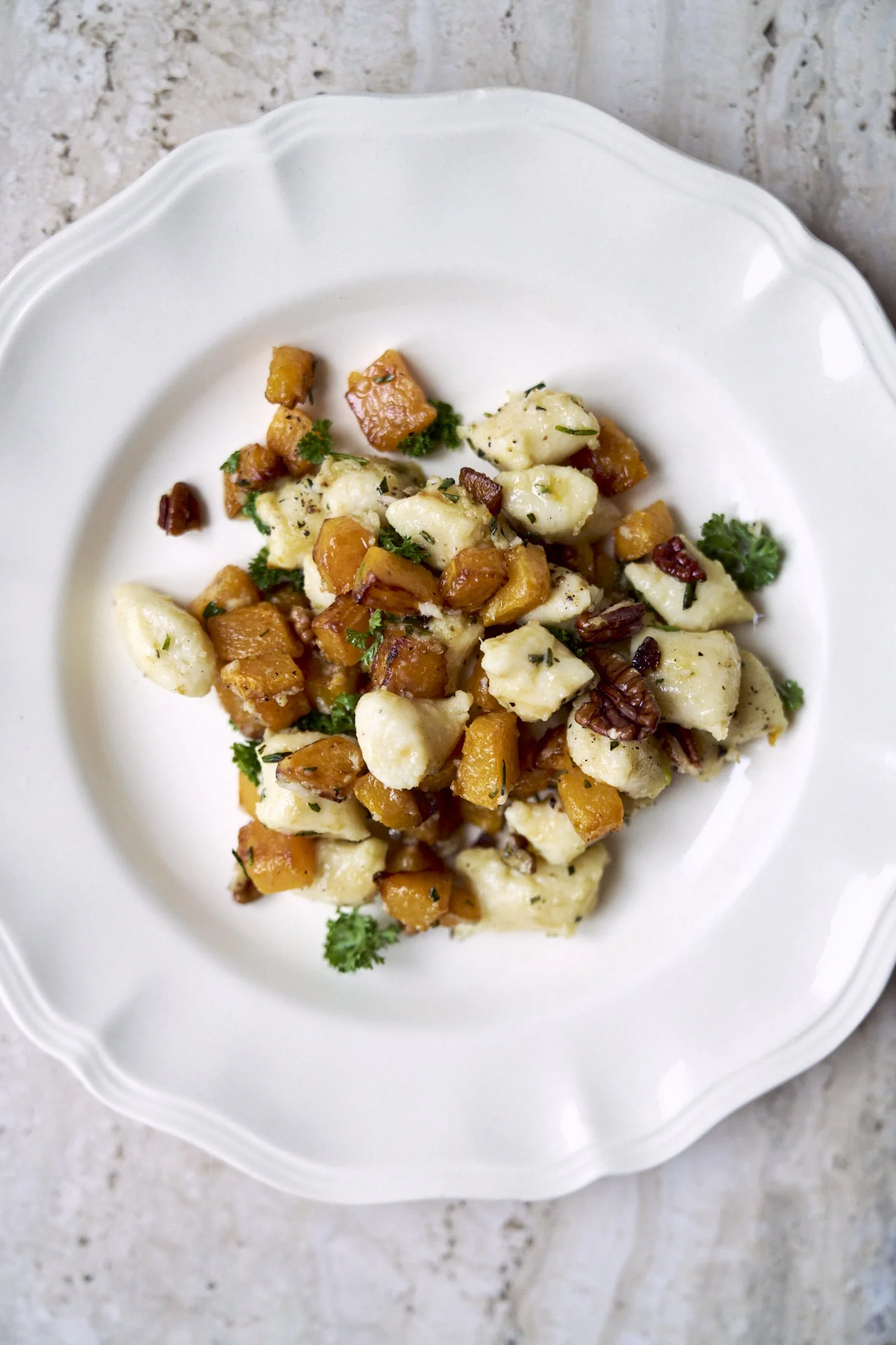 parisian gnocchi with pumpkin and pecan nuts