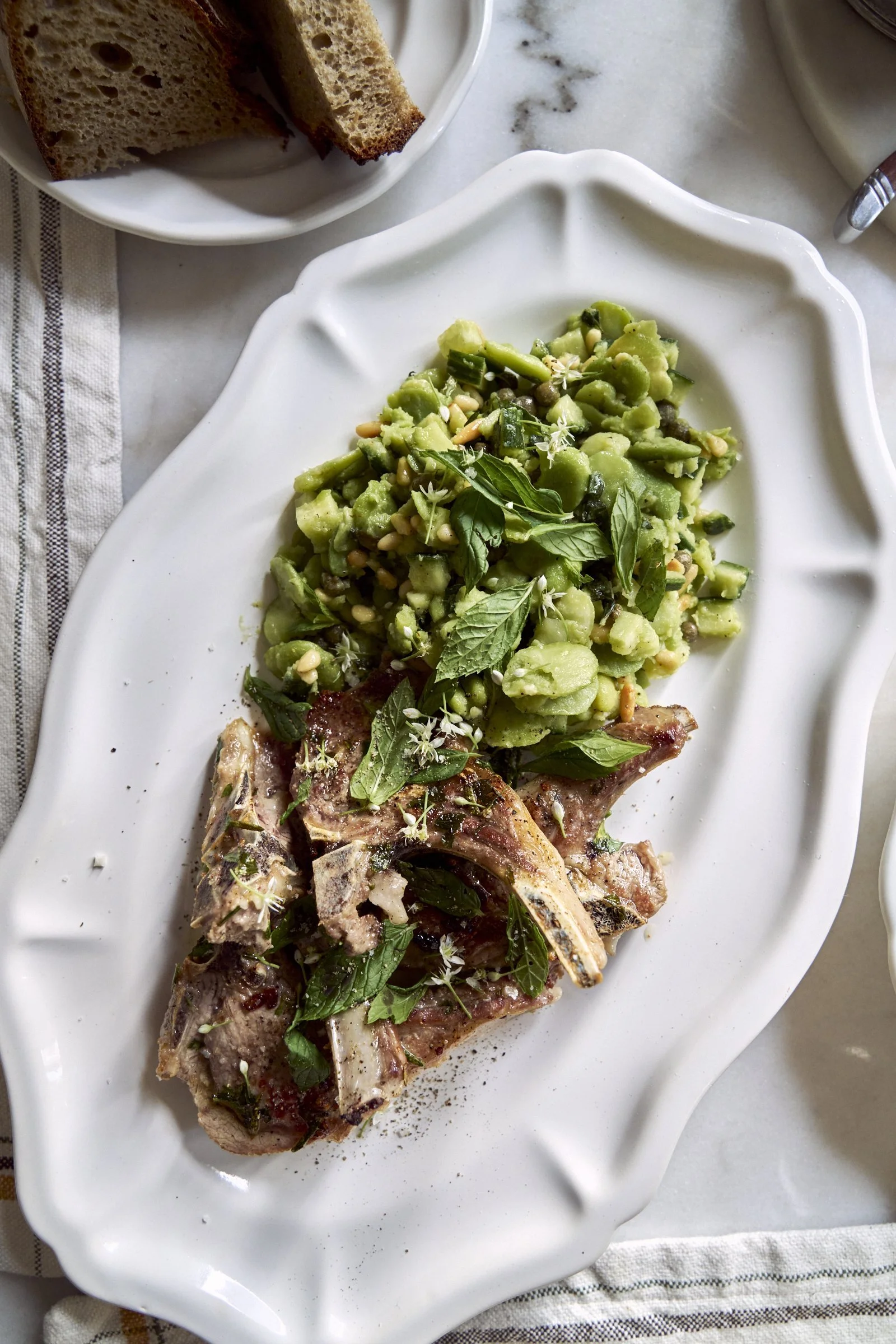 Lamb chops and bread beans