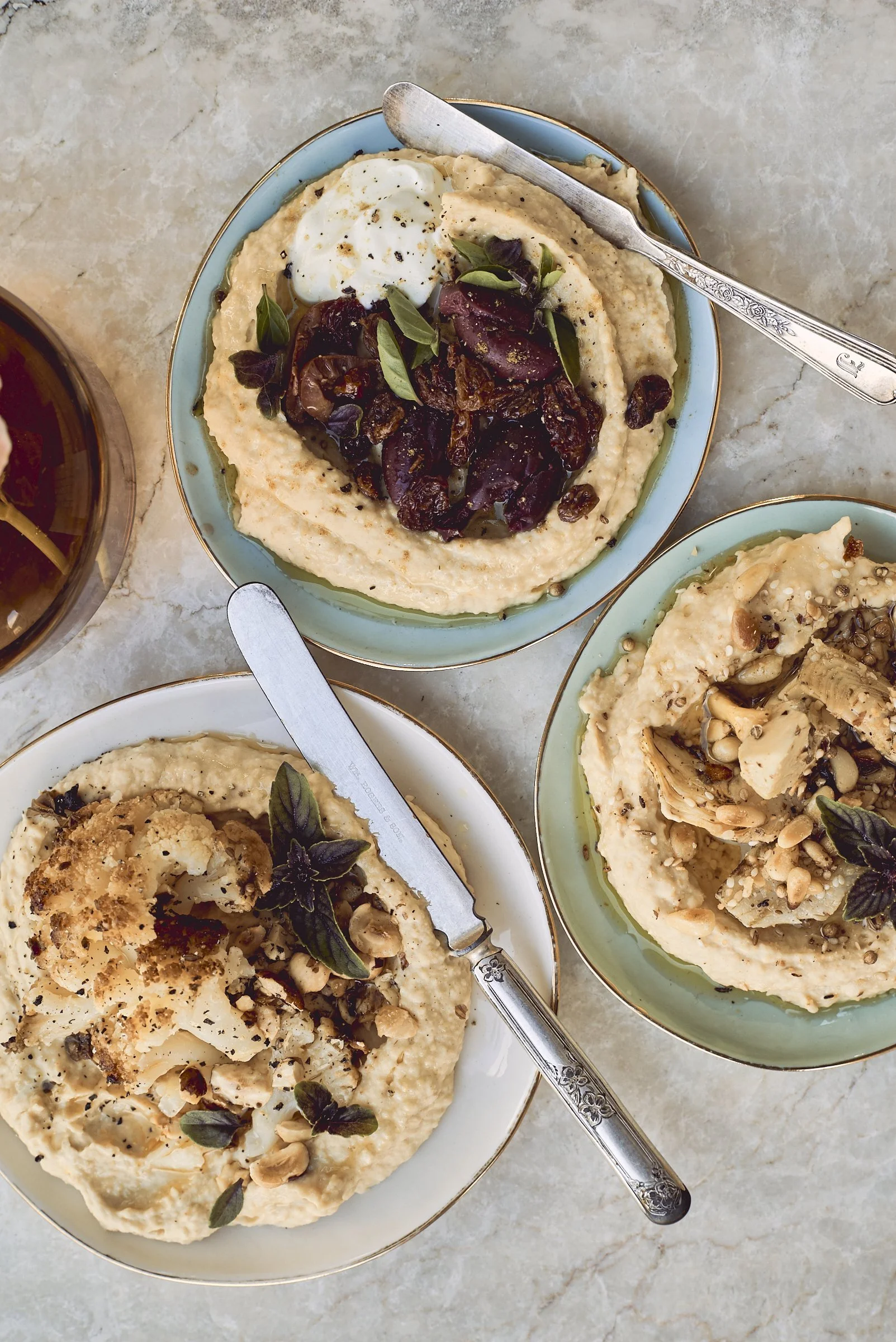 Creamy hummus served 3 ways