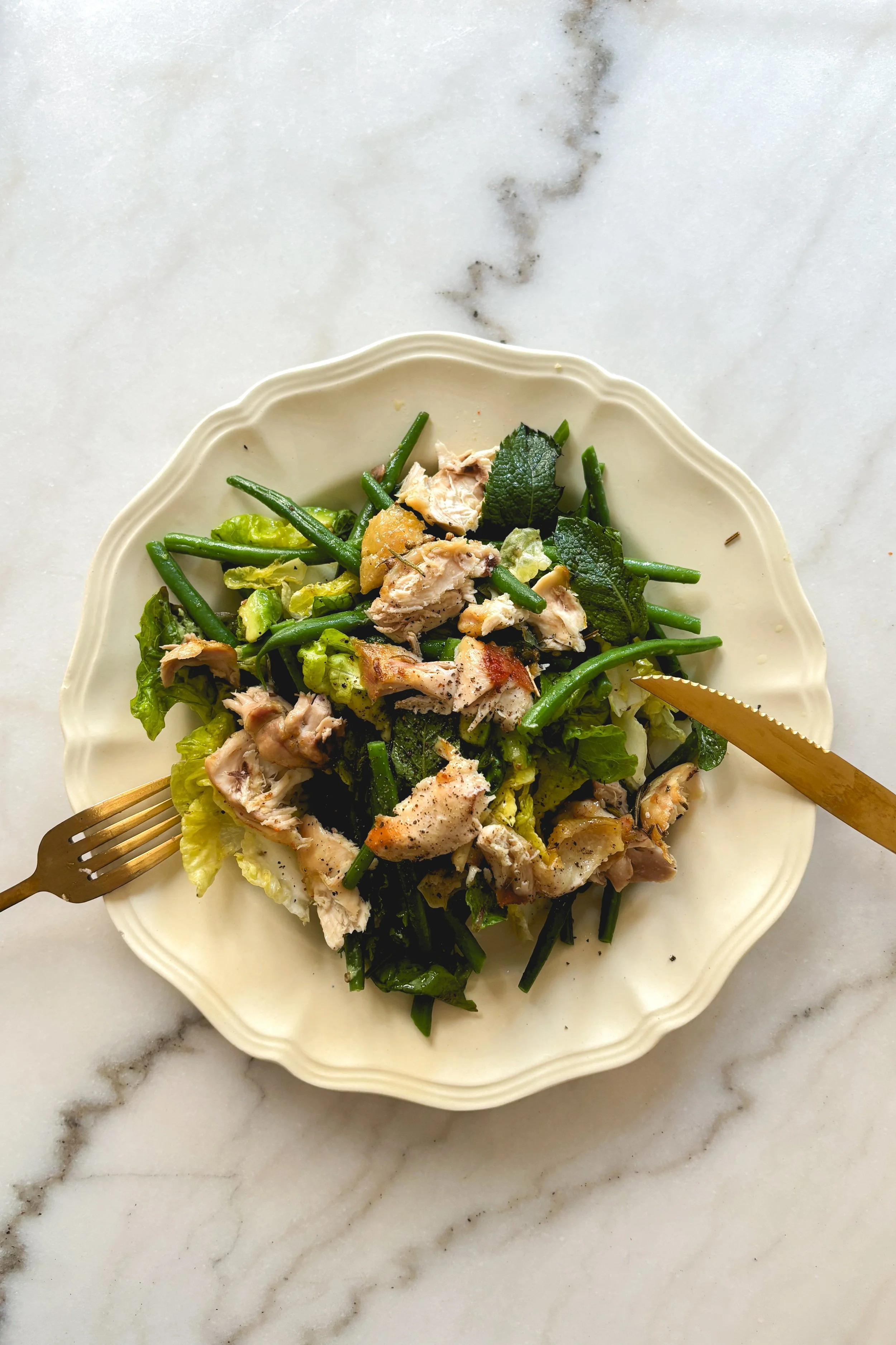 Dinner for 1. Haricots and chicken