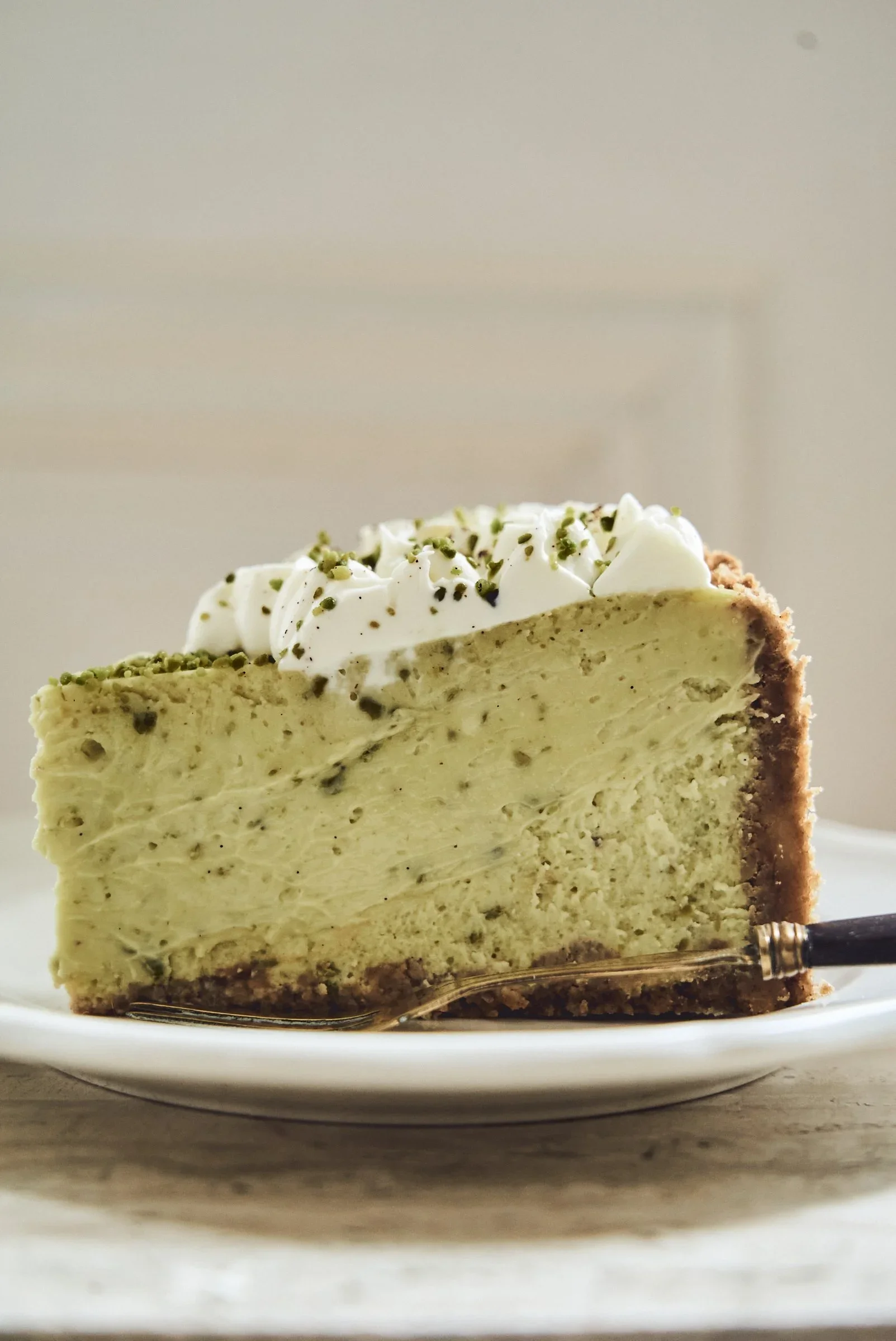 Velvety pistachio cheesecake