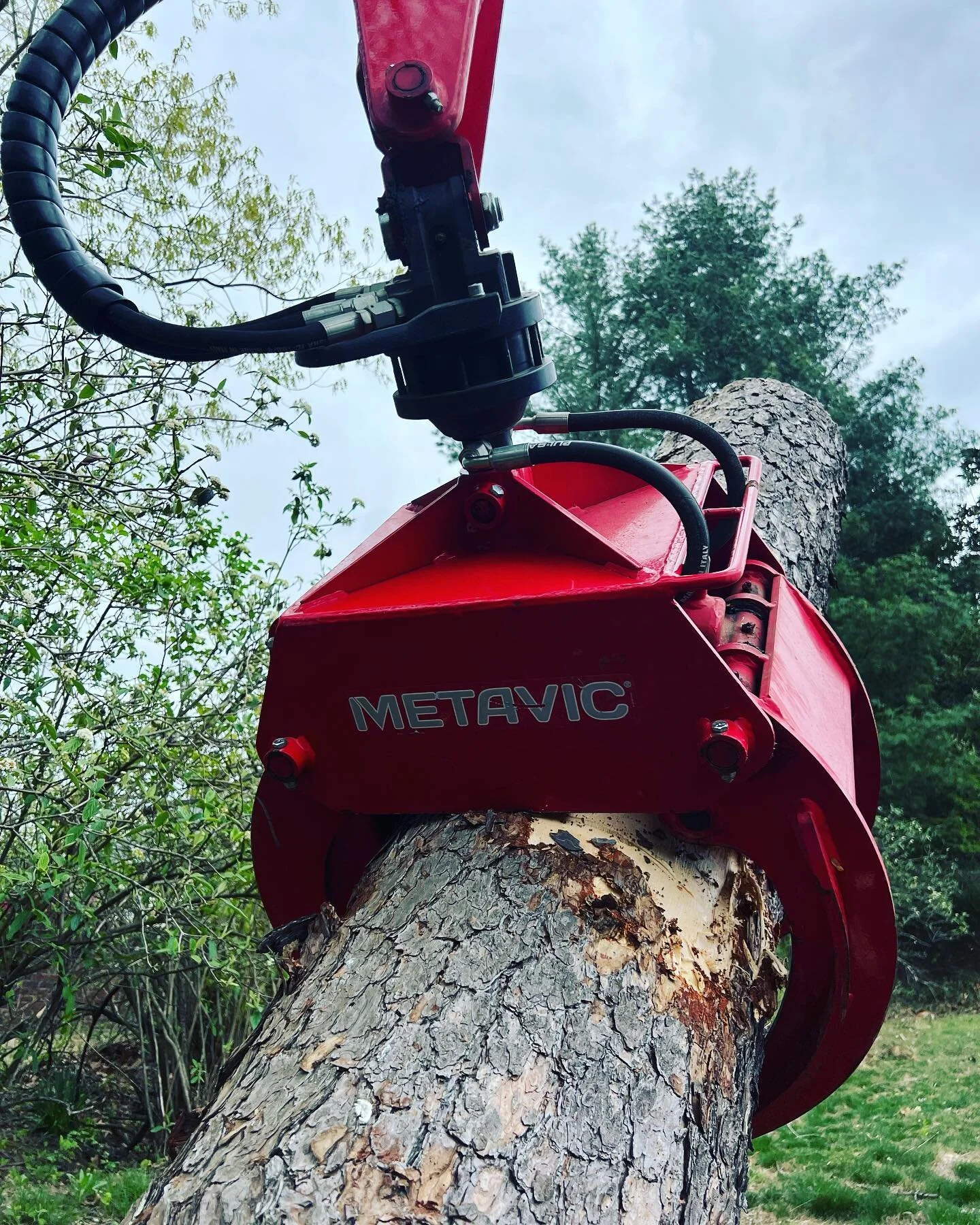 Metavic Loader for the win. Storm damage pine 🌲. #metaviclogloader #stihl #stihlms500i #madeforthis