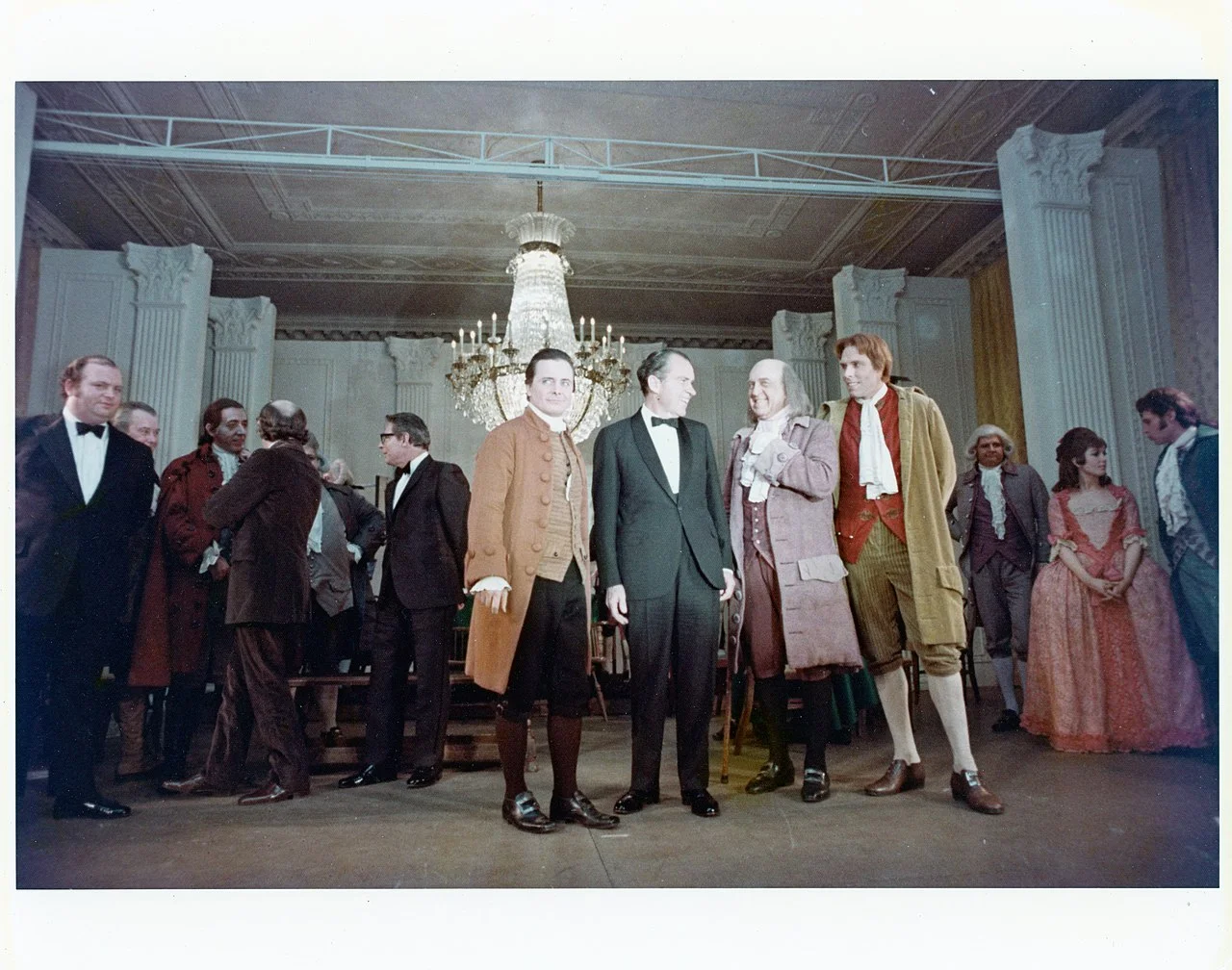 President Richard Nixon with the cast of 1776 after a performance in the East Room of the White House