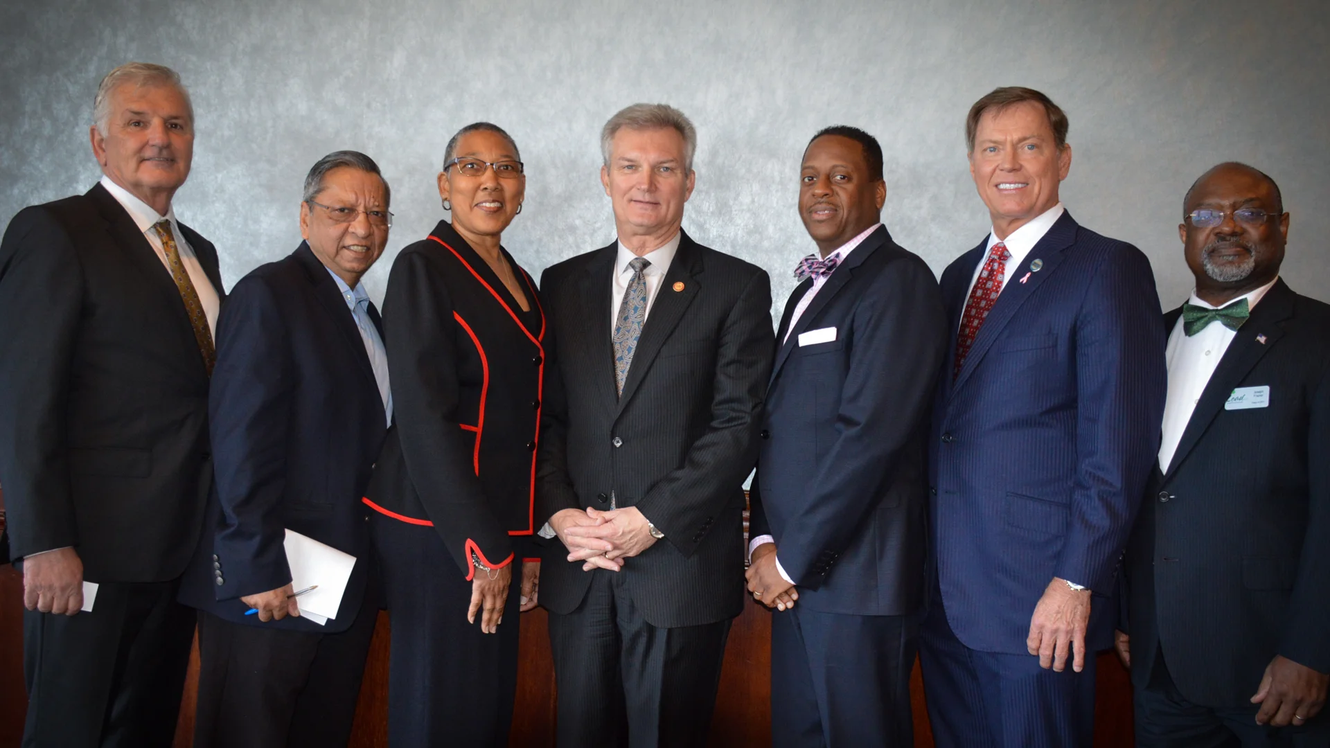 Pictured from left to right at Alumni Leadership Breakfast: The Hon. Rick West, LHR, Mayor, City of Chesapeake - Past Chair LEAD Board of Trustees - Dr. Vinod Agarwal, ODU Professor of Economics, Dir. of Economic Forecasting Project - The Hon. Daun Hester, LHR ’98, Treasurer, City of Norfolk - Aubrey Layne, LHR '98, Secretary of Finance, Commonwealth of Virginia - Mark Johnson, LHR, V.P., SunTrust Bank, Hampton Roads & Central Virginia - Bryan K. Stephens, Pres. & CEO, Hampton Roads Chamber - Joseph Frazier, LHR, Pres., Mastering the Positive, LLC. Photography + web design, Lori Absher, LHR17, LoriByDesign.net