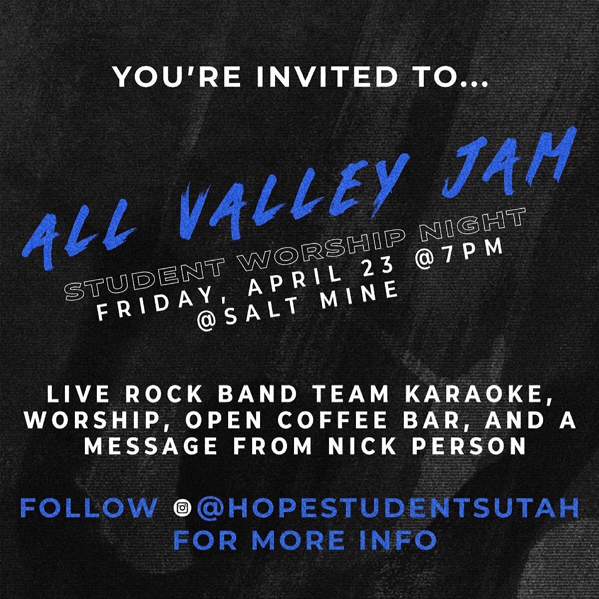 All Valley Jam is TOMORROW!!!! Come hang with students from all over the valley! Awesome games, worship, and a message from @nptheambassador who spoke earlier today at @intermountainchristianschool! Invite a friend!