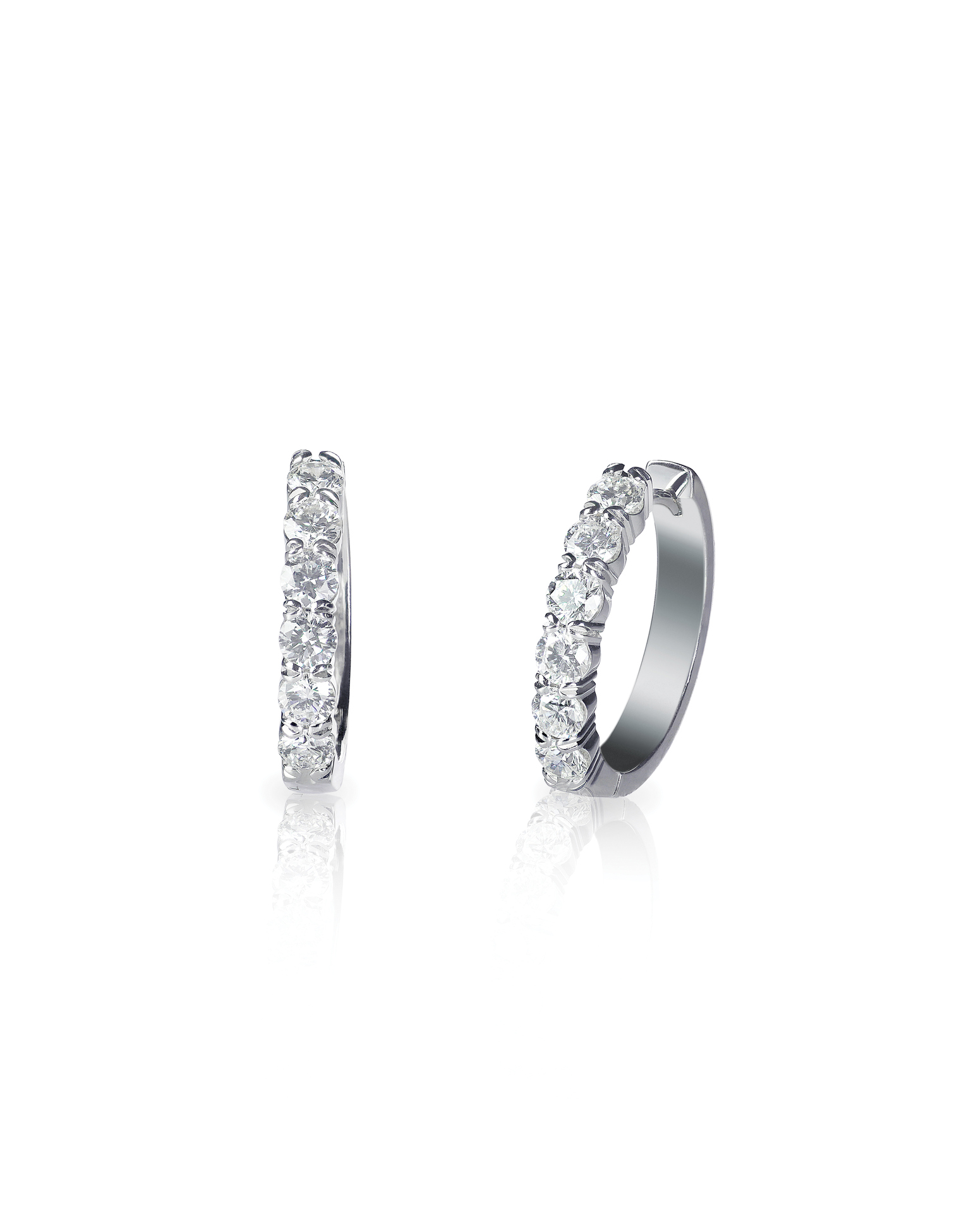 Platinum shared claw diamond hoop earrings