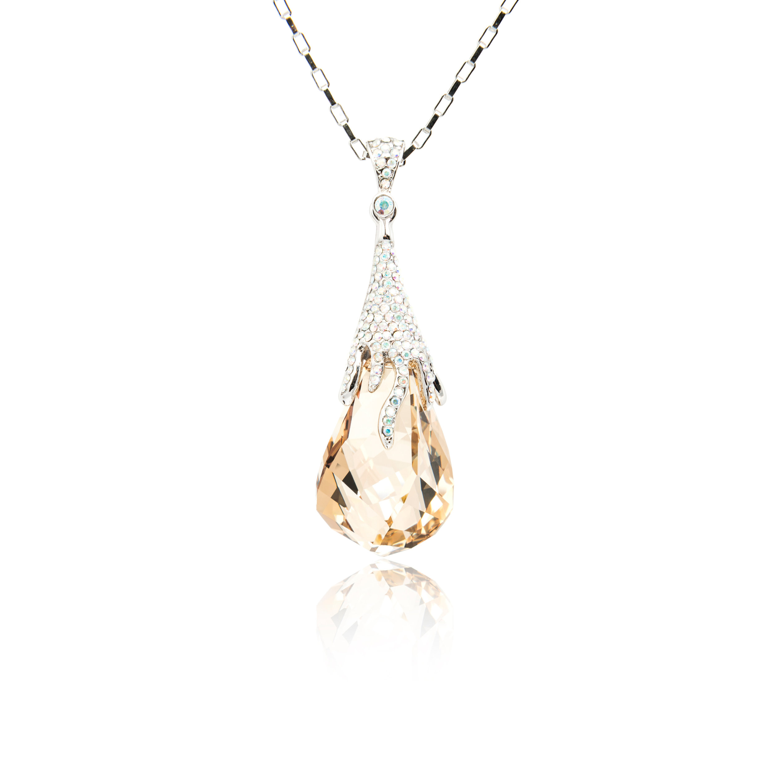 Peach Gemstone Droplet Diamond Pendant