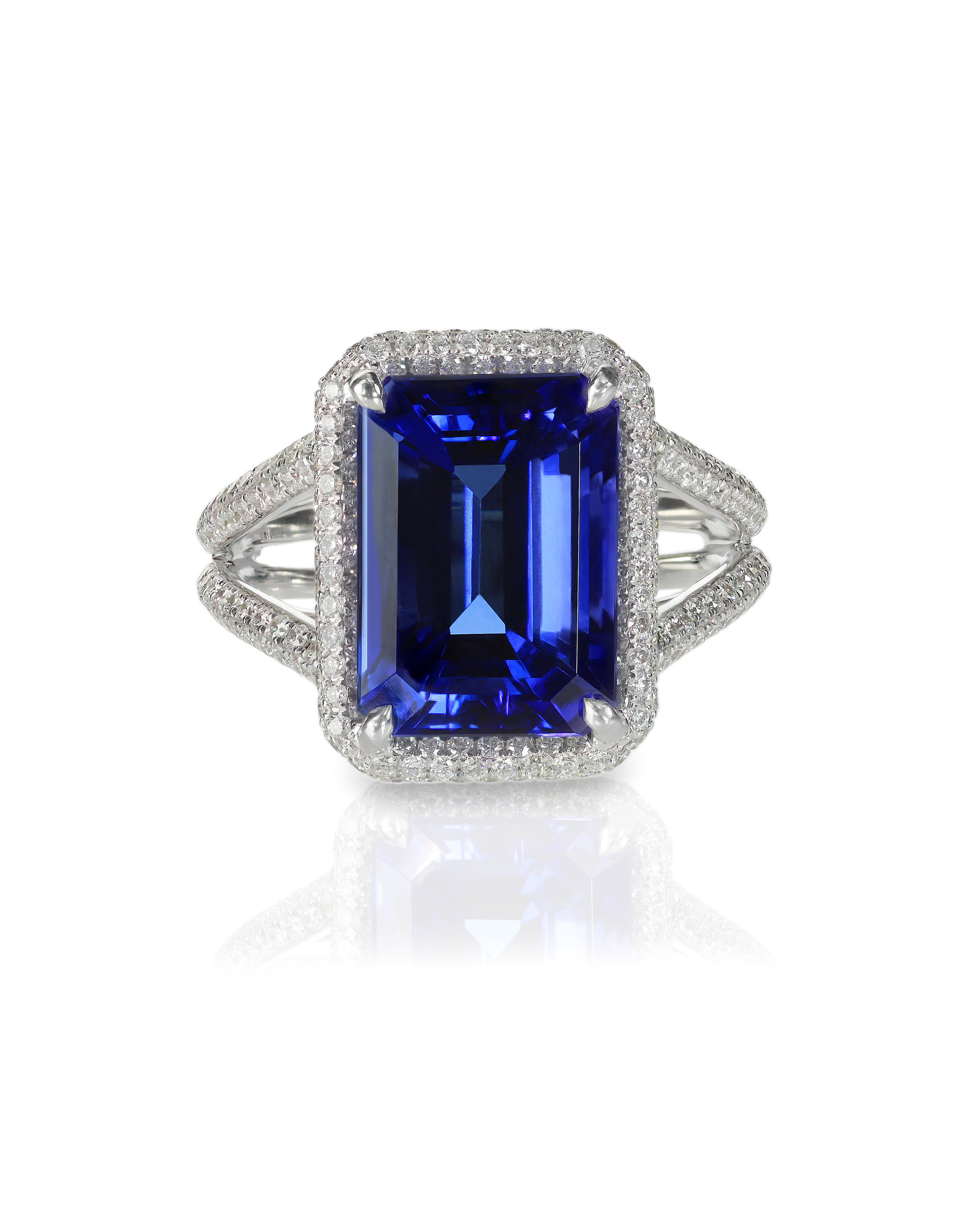 Emerald Cut Blue Sapphire Diamond Ring