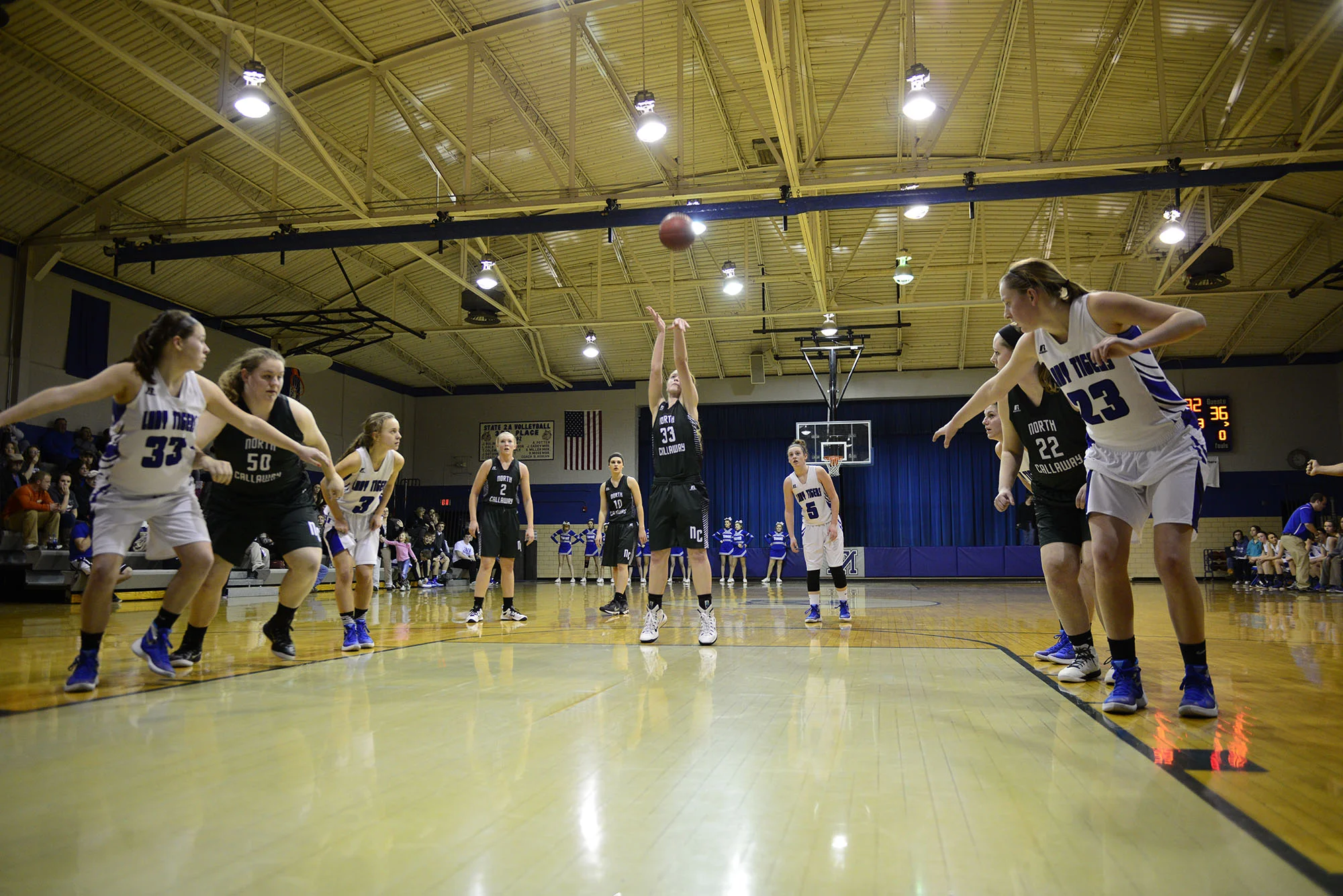  Kyla Bertschinger shoots a free throw in the second half of a game against Mark Twain High School Center, Missouri, on Feb. 16, 2016. Bertschinger is a sophomore on the team, but has played on the varsity team since her freshman year and averages ar