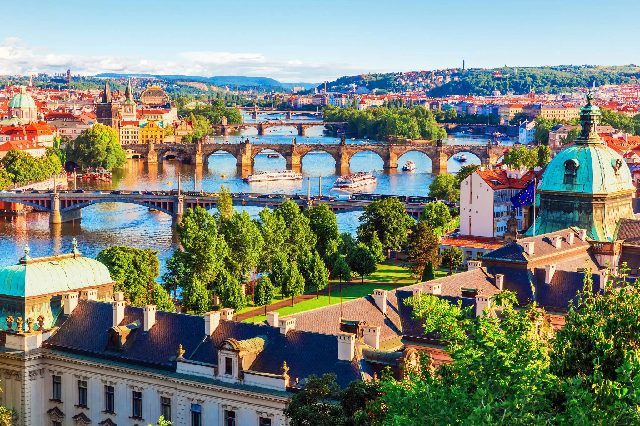 Prague bridges crossing Vltava River. Don't miss!
