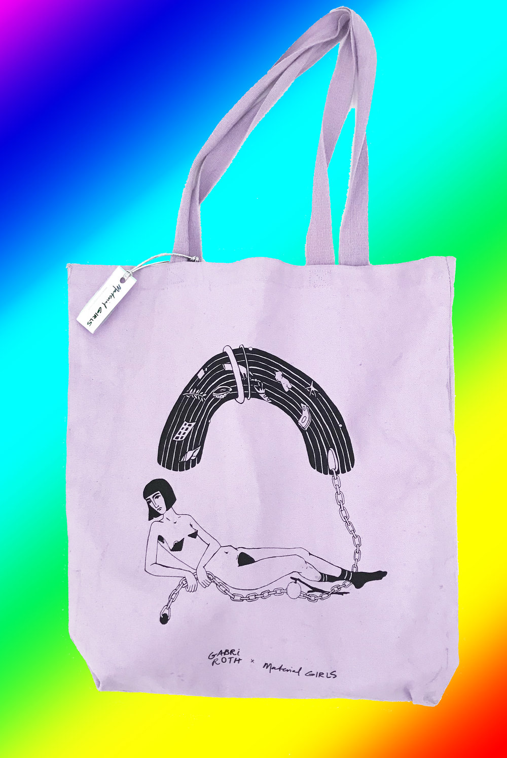 Lavender MATERIAL GIRLS Tote Bag, Art by Gabrielle Roth — MATERIAL