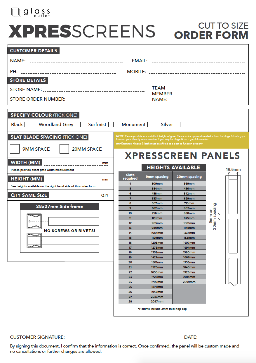 Cut to size screen order formClick here to view