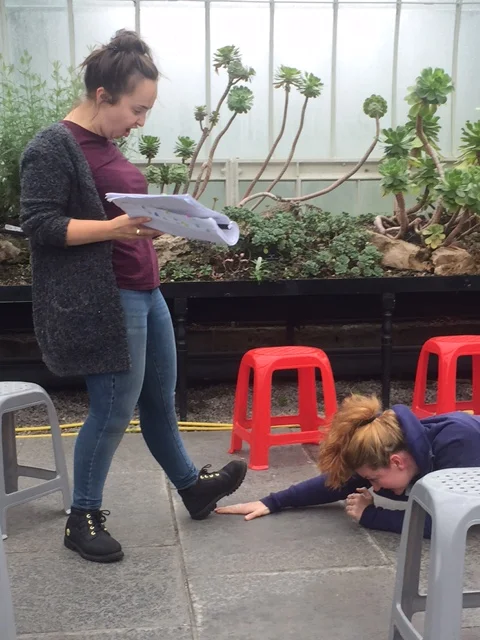 Stephanie McGregor and EmmaClaire Brightlyn fighting it out in rehearsals 